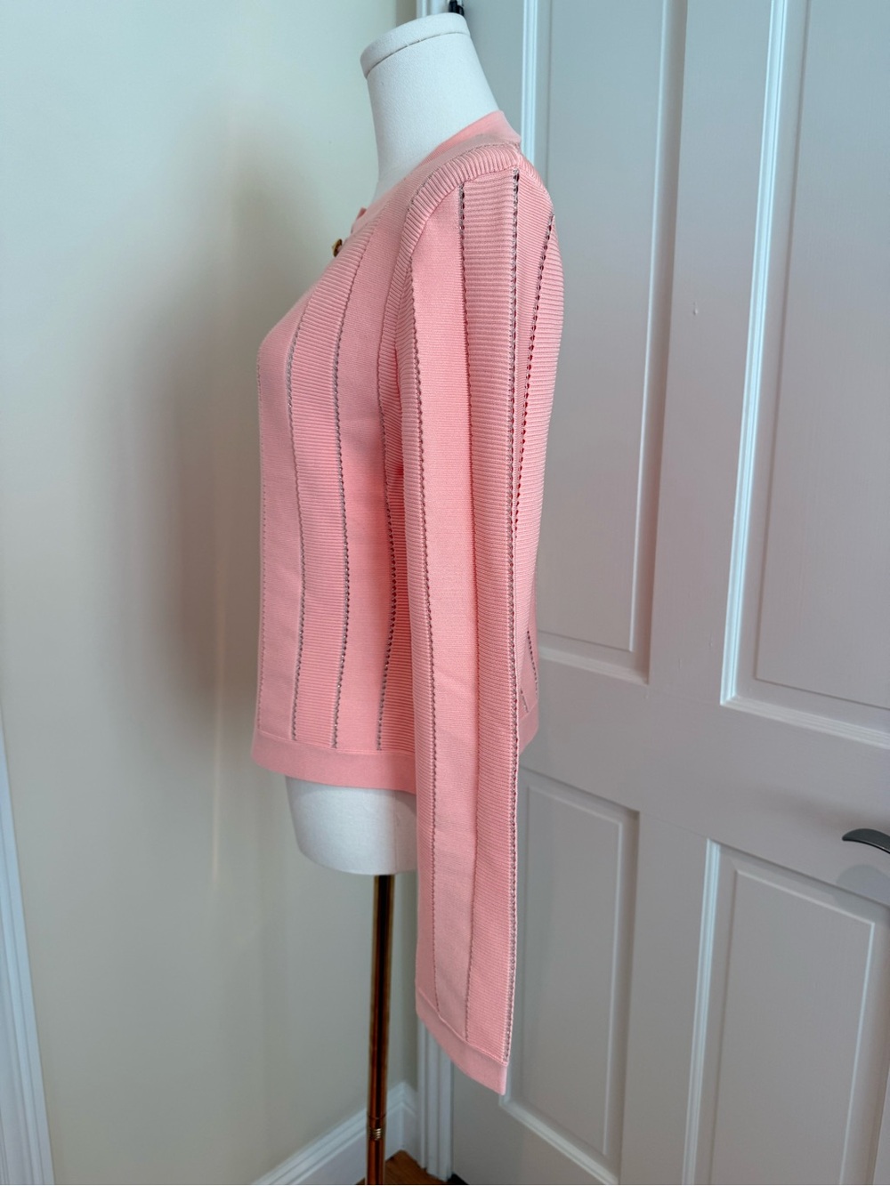 Balmain Pink Knit Cardigan with Gold Buttons - Picture 3 of 8